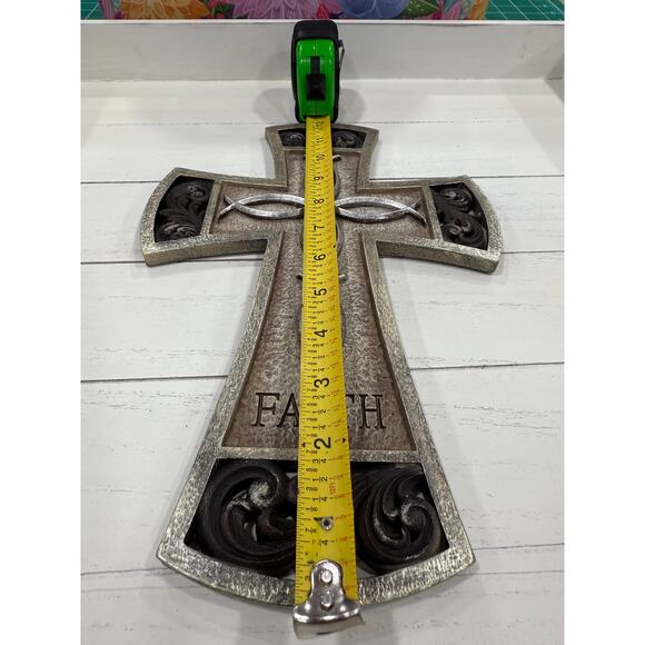 Faith Wall Cross Rustic Metal Look Christian Decor Religious Plaque 12” - Picture 3 of 10